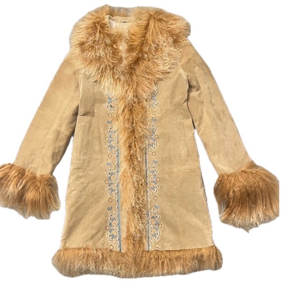 Vintage Wilson's Leather Penny Lane Suede Trench Coat Curly Lamb Fur Jacket XL - Picture 12 of 16